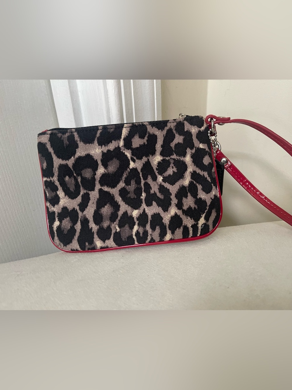 Coach Leopard Print Wristlet with Red Trim and Strap - Picture 2 of 8